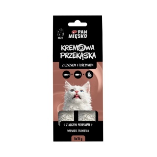 Pan Mięsko Przysmak z łososiem tuńczykiem i kurczakiem - kremowa przekąska dla kota 5x15g